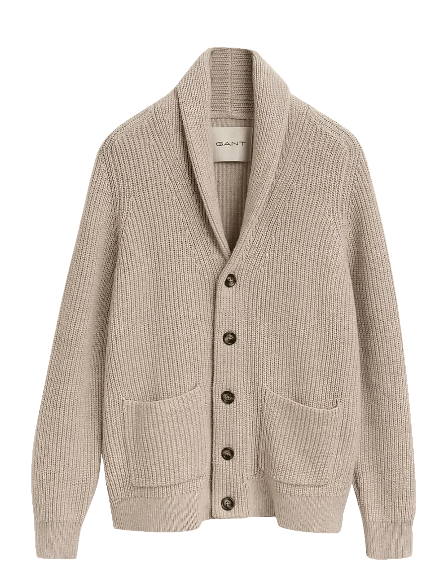 Gant - WOOL BLEND SHAWL COLLAR CARDIGAN - nach anlass kaufen - light beige melange - 1