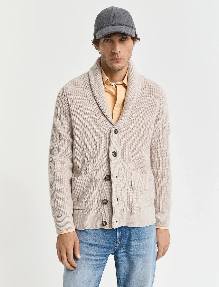 Gant - WOOL BLEND SHAWL COLLAR CARDIGAN - nach anlass kaufen - light beige melange - 0