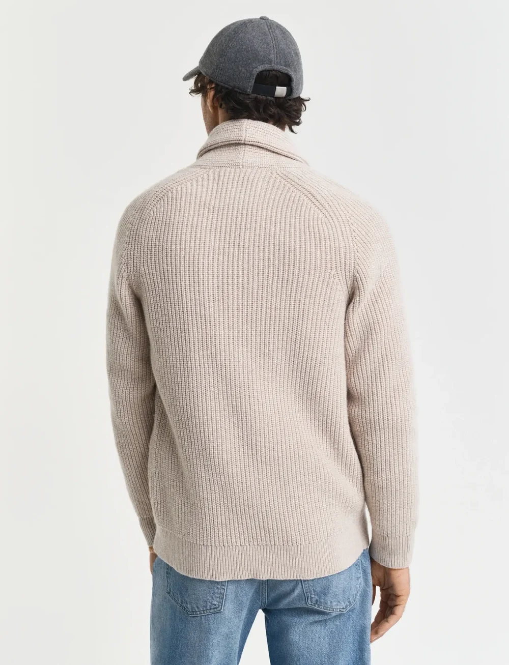 GANT - WOOL BLEND SHAWL COLLAR CARDIGAN - cardigans - light beige melange - 2