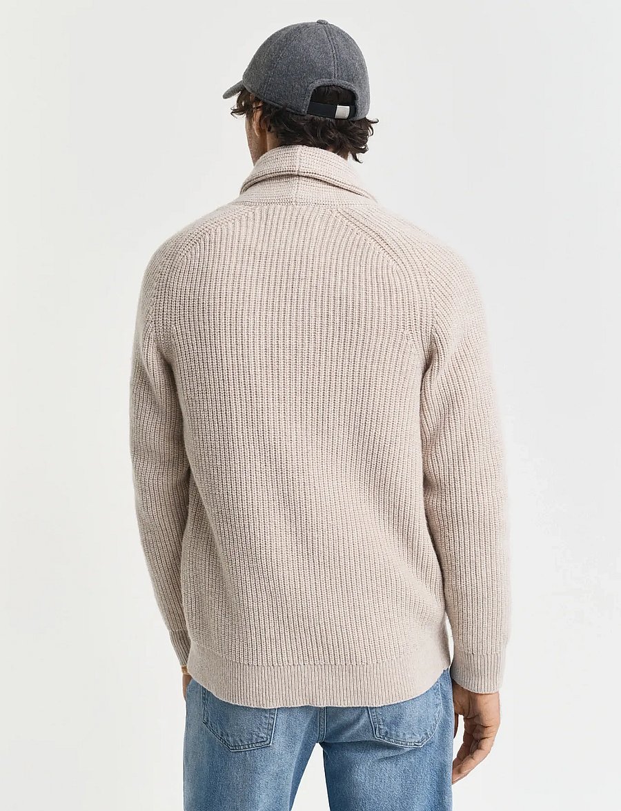 Gant - WOOL BLEND SHAWL COLLAR CARDIGAN - nach anlass kaufen - light beige melange - 2