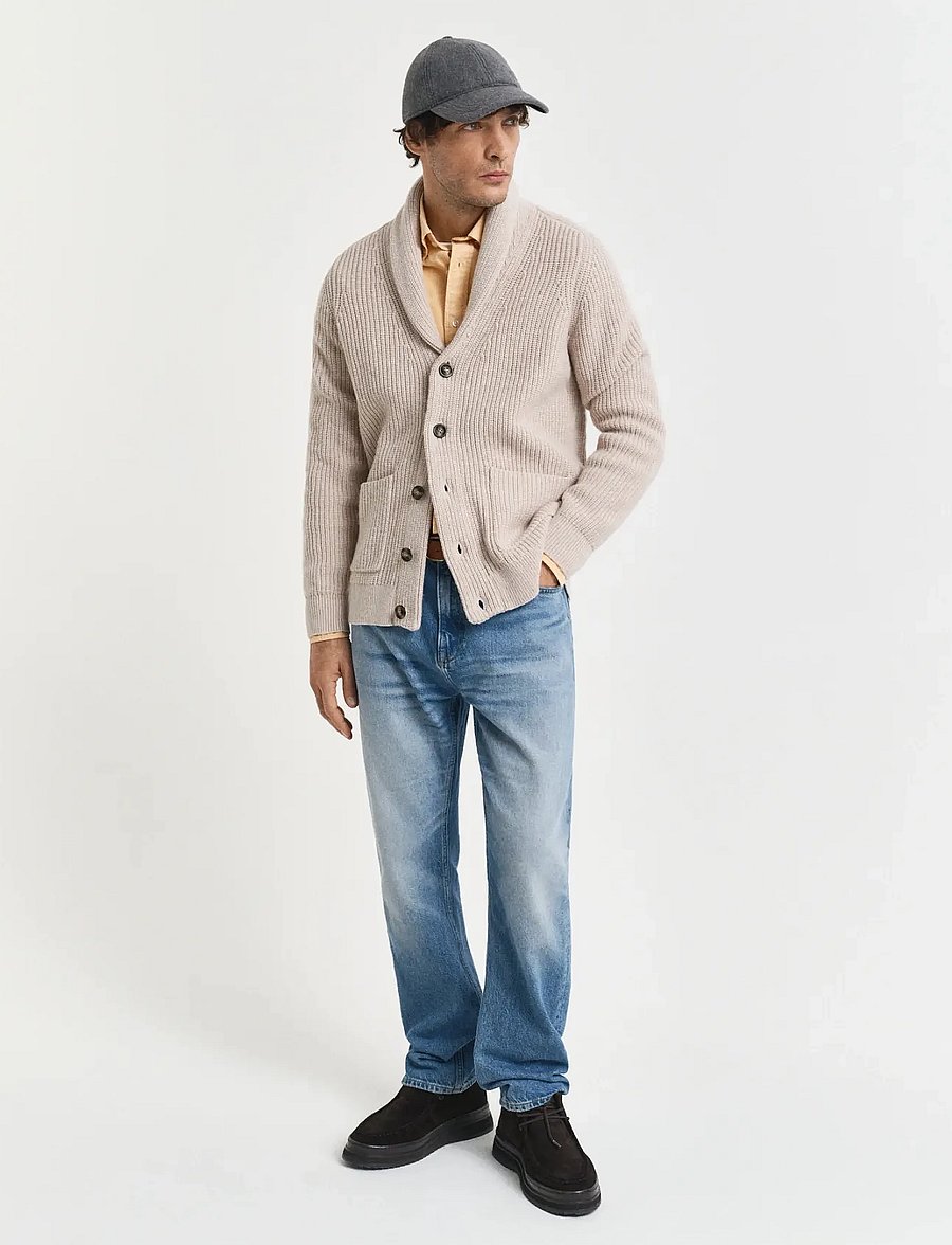 Gant - WOOL BLEND SHAWL COLLAR CARDIGAN - nach anlass kaufen - light beige melange - 3
