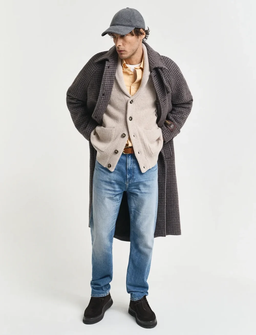 GANT - WOOL BLEND SHAWL COLLAR CARDIGAN - cardigans - light beige melange - 4