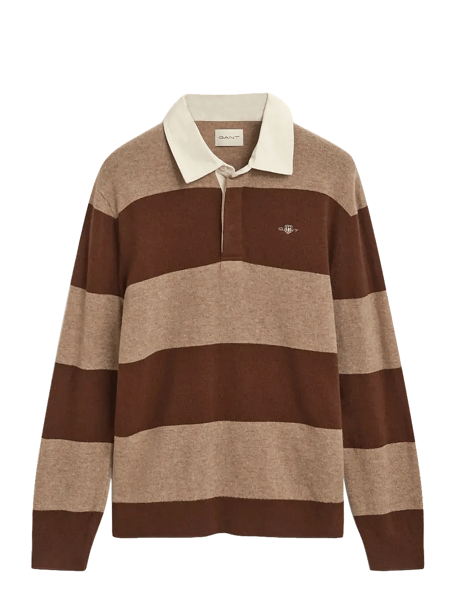 Gant - EXTRAFINE LAMBSWOOL STRIPED POLO - polo marškinėliai ilgomis rankovėmis - dk. sand melange - 0