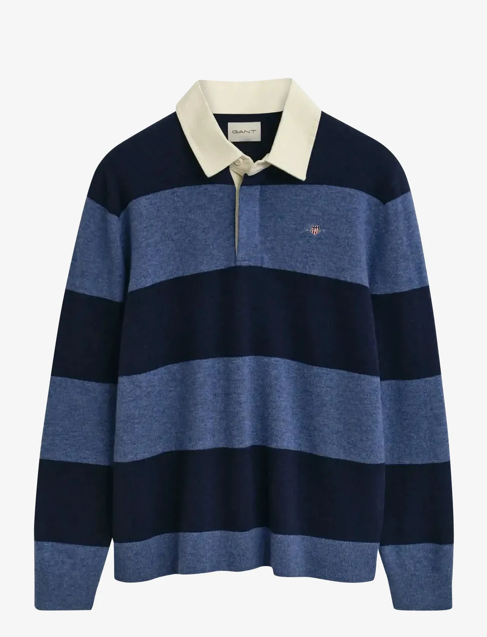 GANT - EXTRAFINE LAMBSWOOL STRIPED POLO - langærmede poloer - marine - 1