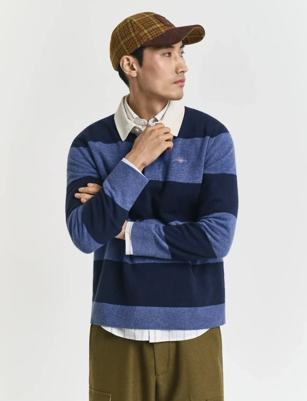 GANT - EXTRAFINE LAMBSWOOL STRIPED POLO - langærmede poloer - marine - 0
