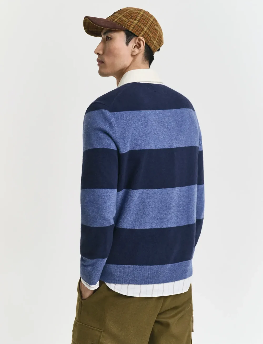 GANT - EXTRAFINE LAMBSWOOL STRIPED POLO - langærmede poloer - marine - 2