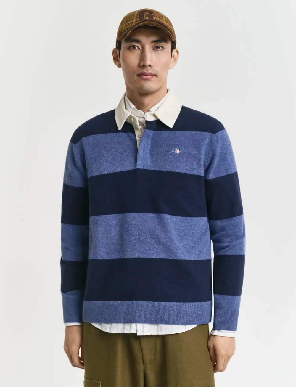 GANT - EXTRAFINE LAMBSWOOL STRIPED POLO - langærmede poloer - marine - 3