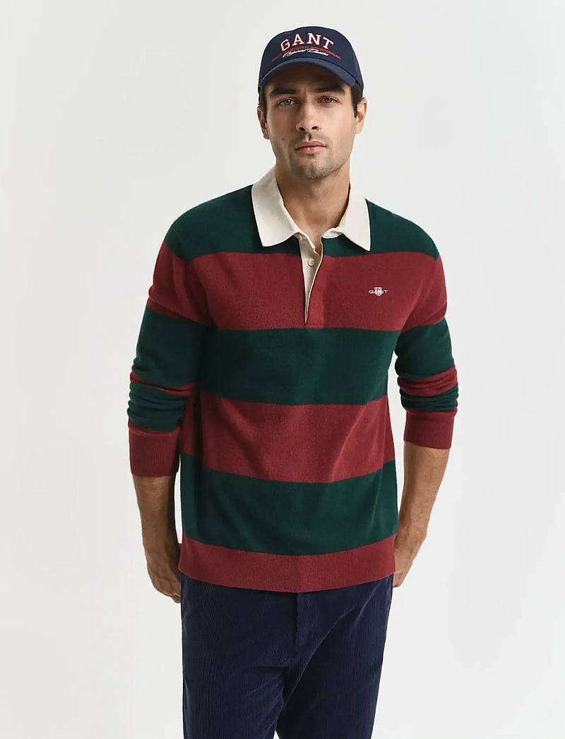 GANT - EXTRAFINE LAMBSWOOL STRIPED POLO - långärmade pikéer - tartan green - 0