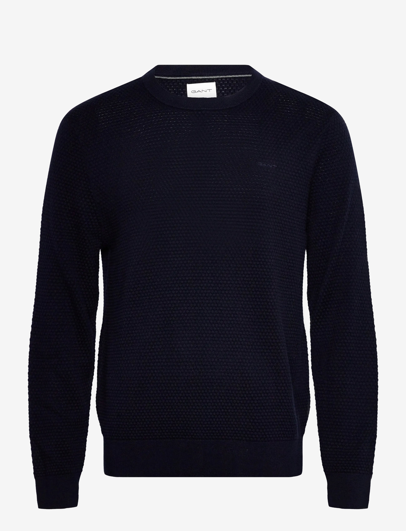 GANT - TEXTURED COTTON MERINO C-NECK - knitted round necks - evening blue - 0