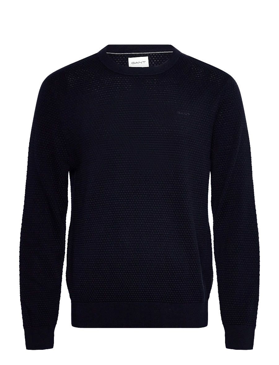Gant - TEXTURED COTTON MERINO C-NECK - rund hals - evening blue - 0