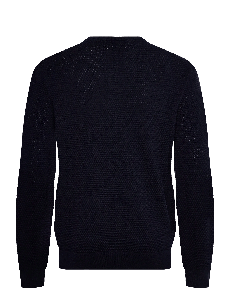 Gant - TEXTURED COTTON MERINO C-NECK - rund hals - evening blue - 1