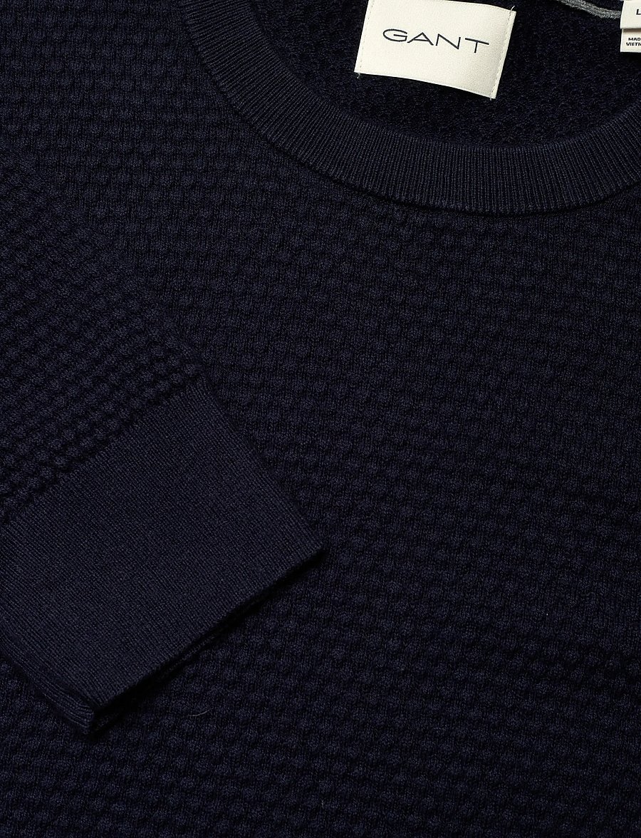 Gant - TEXTURED COTTON MERINO C-NECK - rund hals - evening blue - 2