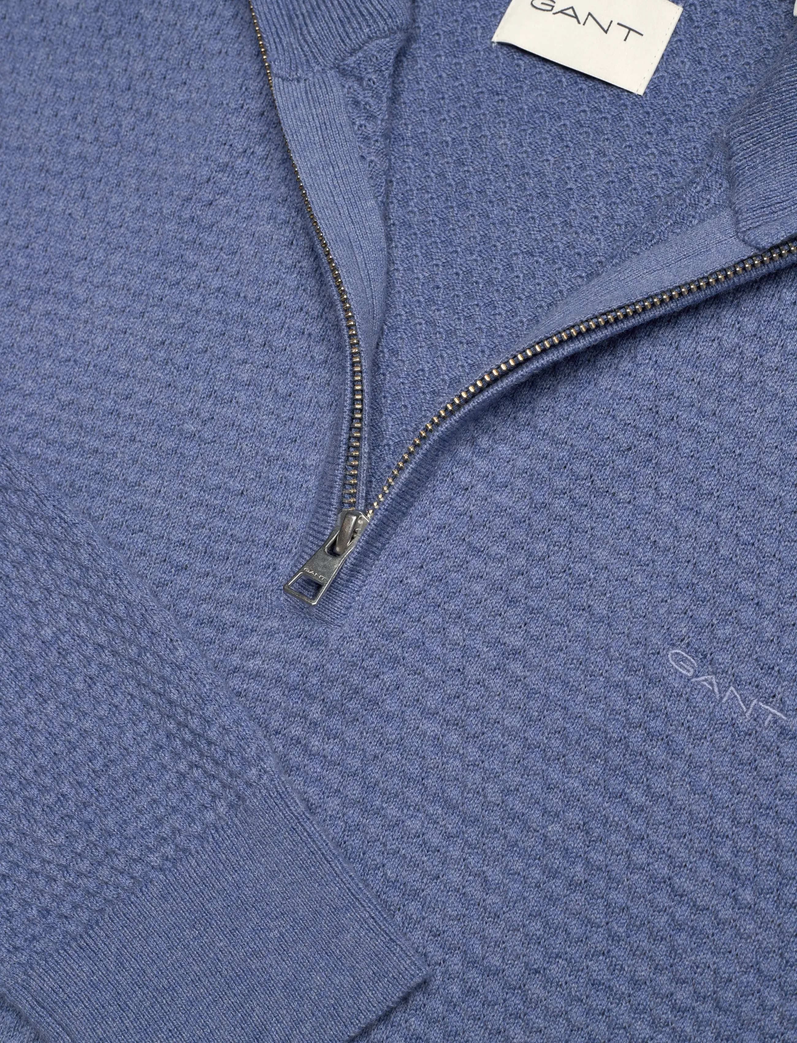 Gant - TEXTURED COTTON MERINO HALF ZIP - denim blue melange - 2