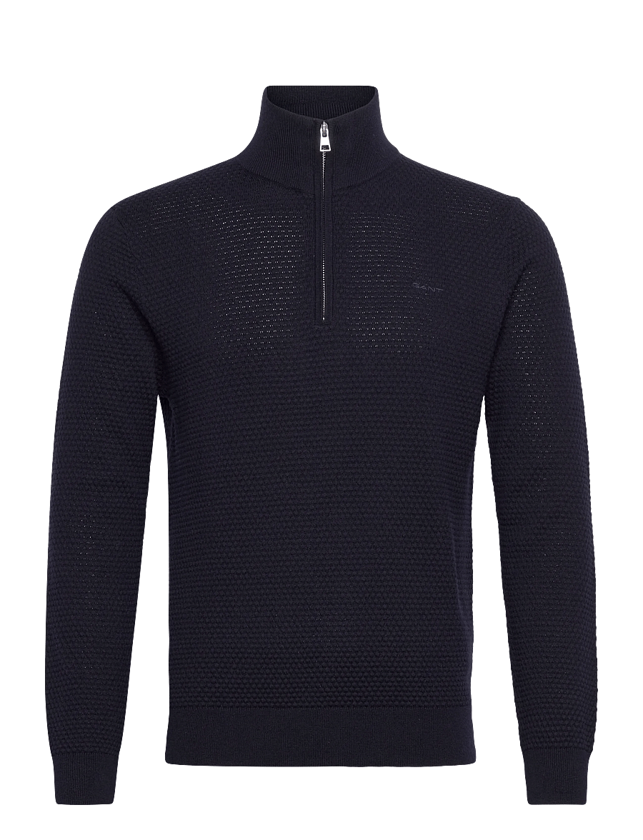 Gant - TEXTURED COTTON MERINO HALF ZIP - evening blue - 0