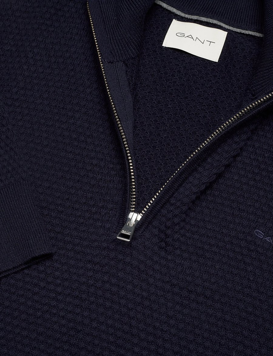 Gant - TEXTURED COTTON MERINO HALF ZIP - evening blue - 2