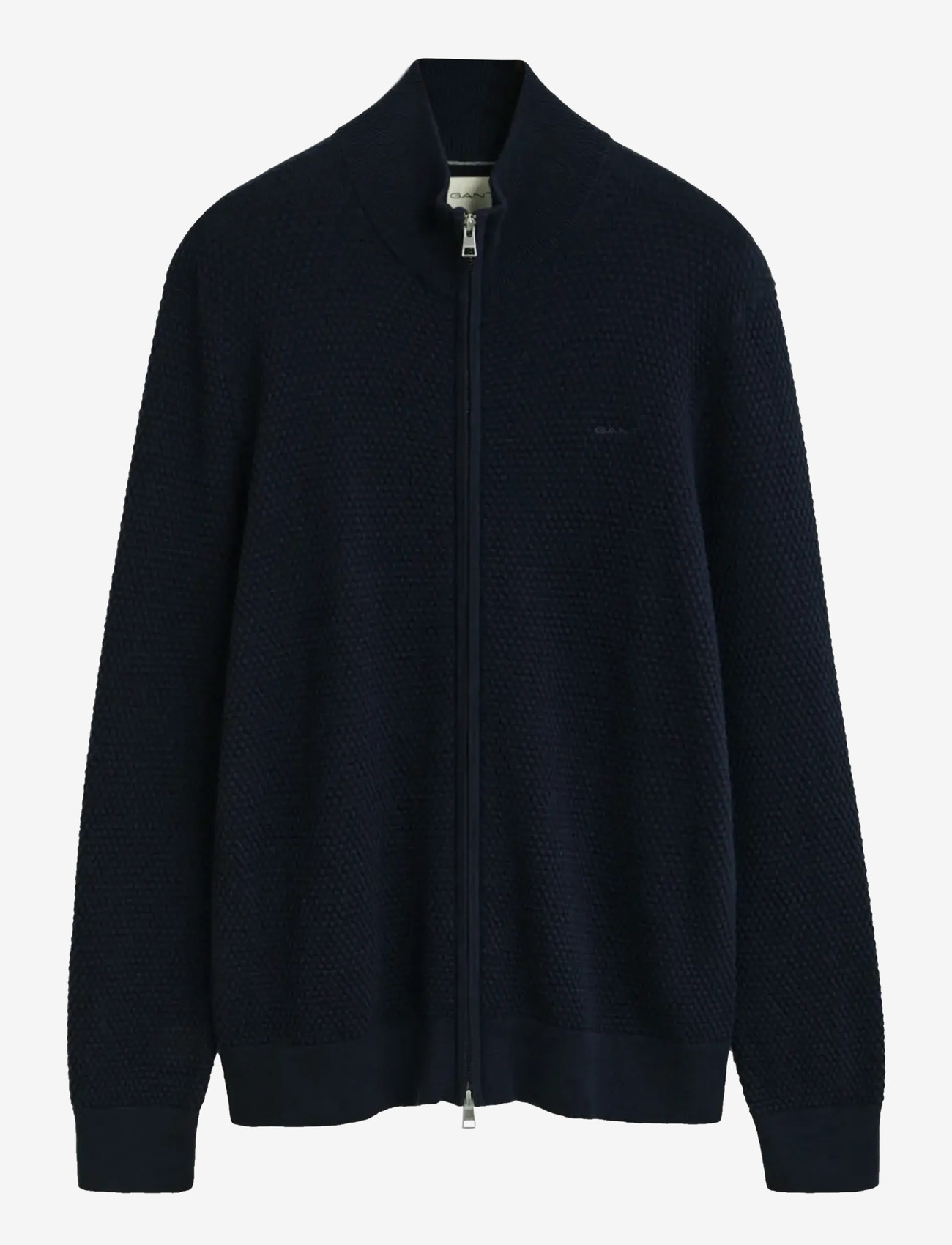 GANT - TEXTURED COTTON MERINO CARDIGAN - pullover mit durchgehendem reißverschluss - evening blue - 1