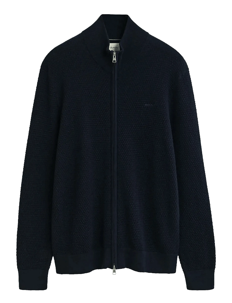 GANT - TEXTURED COTTON MERINO CARDIGAN - fullzip strik - evening blue - 1