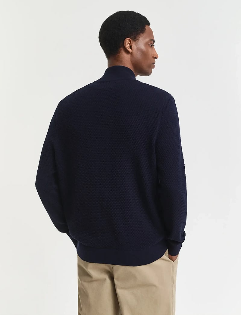 GANT - TEXTURED COTTON MERINO CARDIGAN - fullzip strik - evening blue - 2