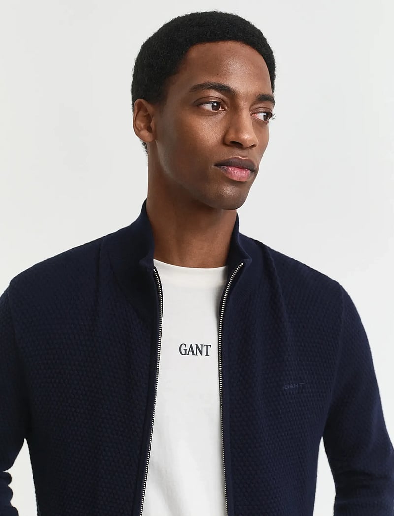GANT - TEXTURED COTTON MERINO CARDIGAN - fullzip strik - evening blue - 3