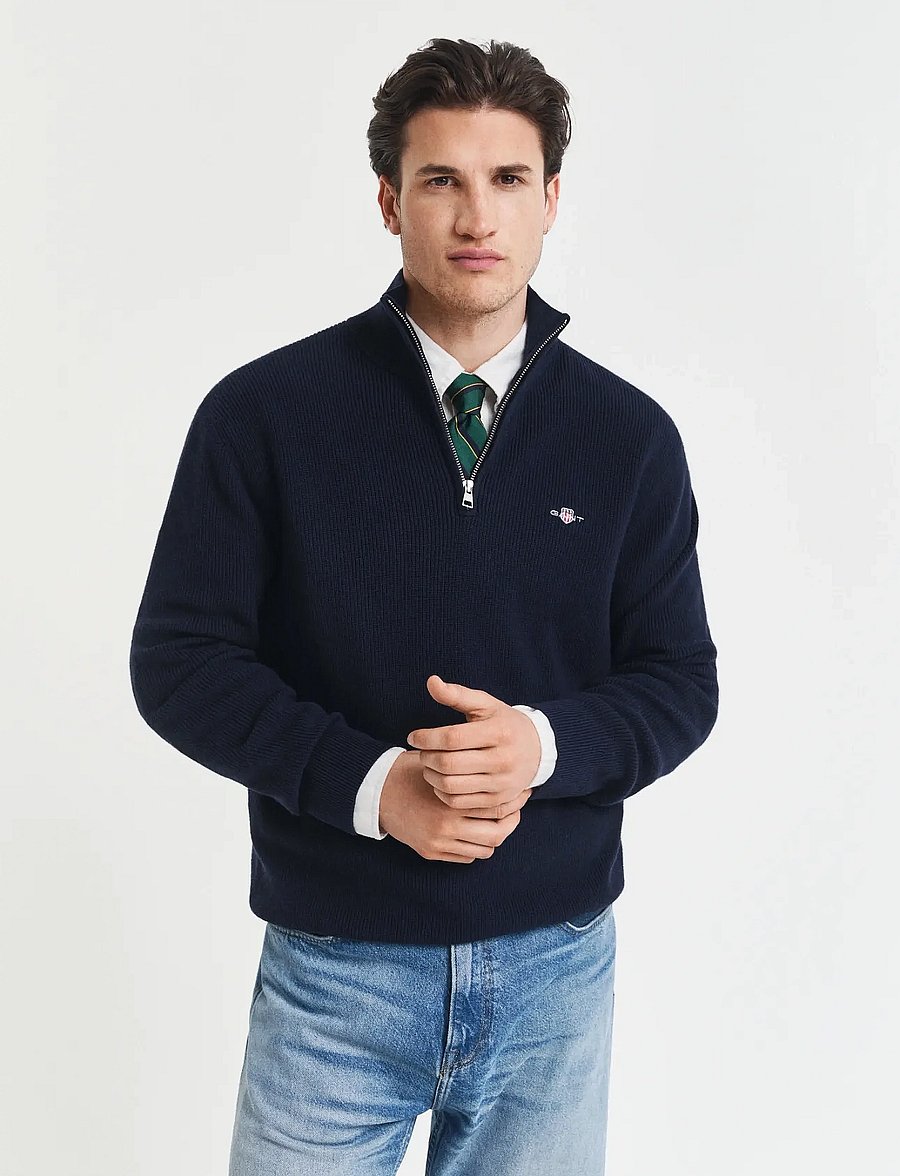 Gant - COTTON MERINO RIBBED HALF ZIP - pullover mit halbem reißverschluss - evening blue - 0