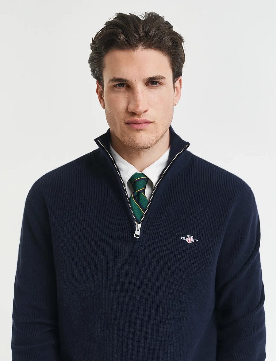 Gant - COTTON MERINO RIBBED HALF ZIP - pullover mit halbem reißverschluss - evening blue - 3