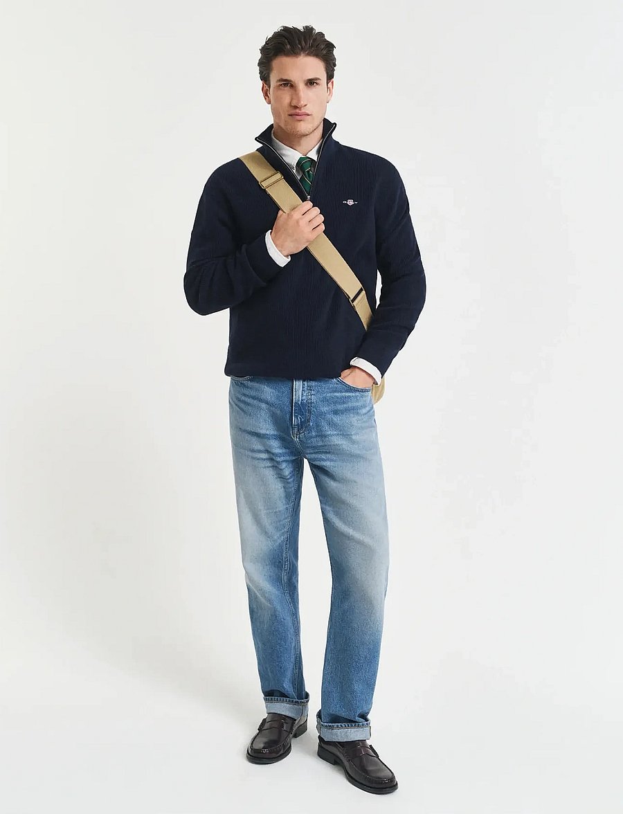 Gant - COTTON MERINO RIBBED HALF ZIP - pullover mit halbem reißverschluss - evening blue - 4