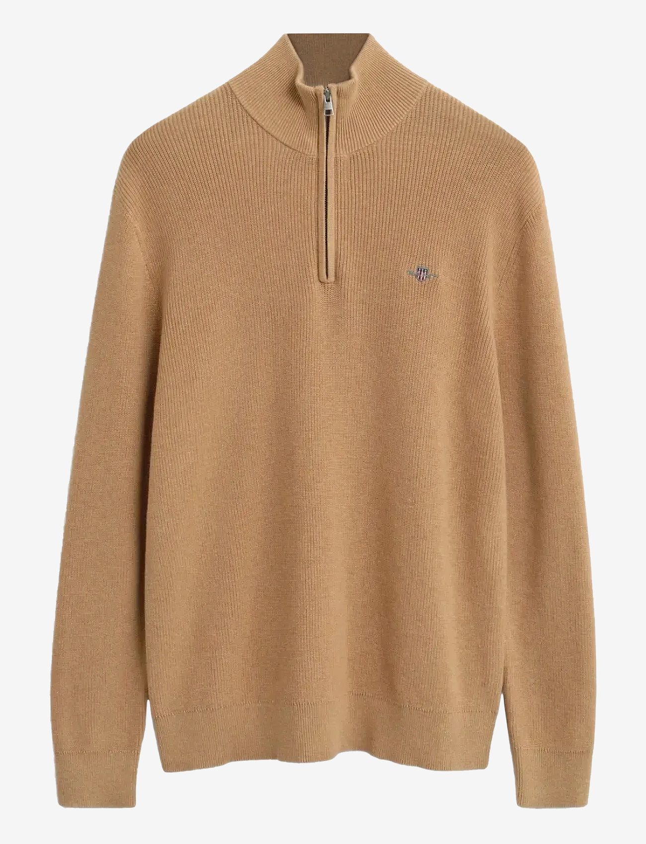 GANT - COTTON MERINO RIBBED HALF ZIP - half zip - khaki melange - 1