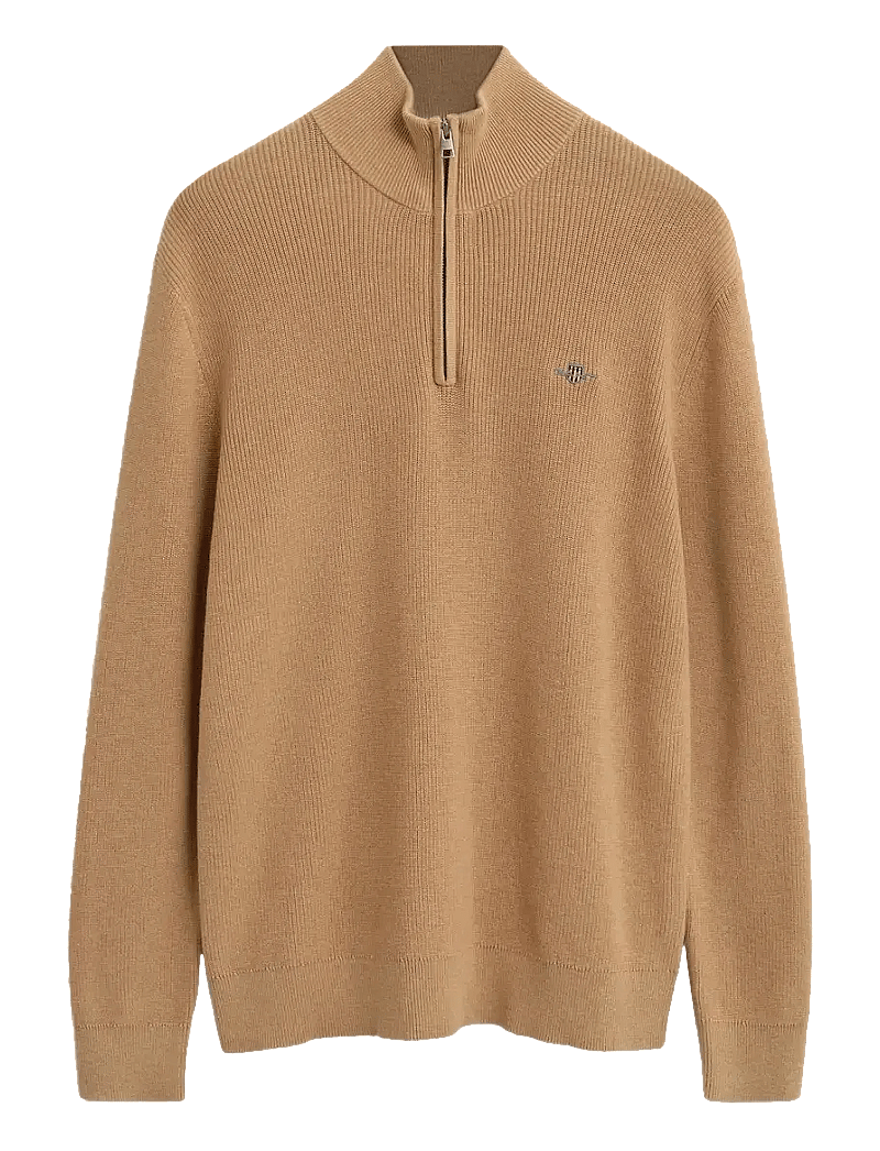 GANT - COTTON MERINO RIBBED HALF ZIP - half zip - khaki melange - 1