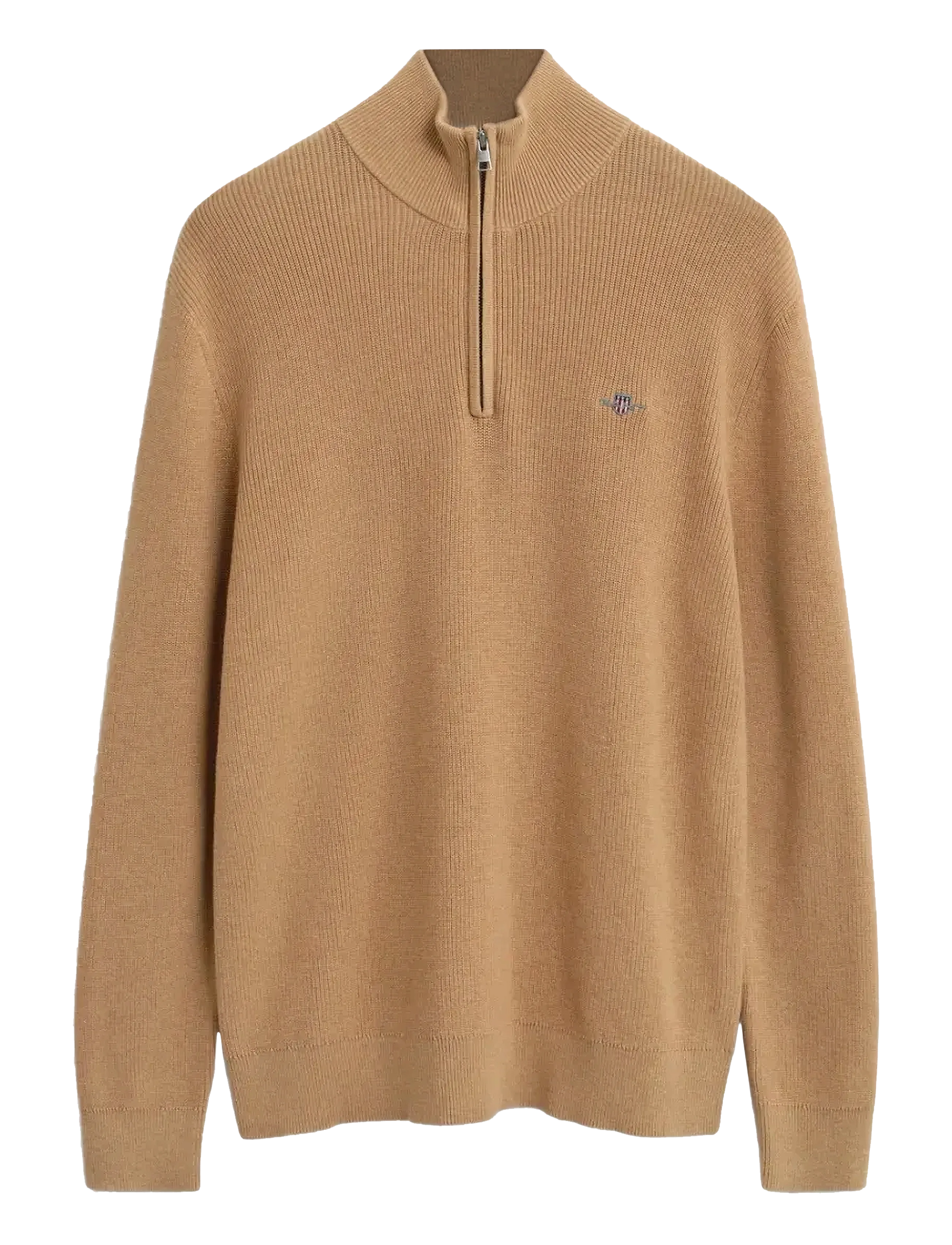 Gant COTTON MERINO RIBBED HALF ZIP - Gant - KHAKI MELANGE / beige