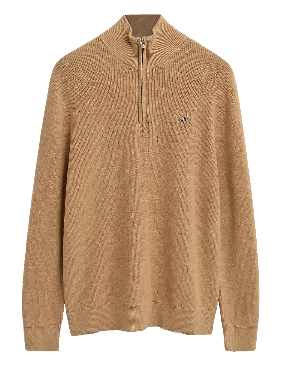 Gant - COTTON MERINO RIBBED HALF ZIP - halfzip strik - khaki melange - 1