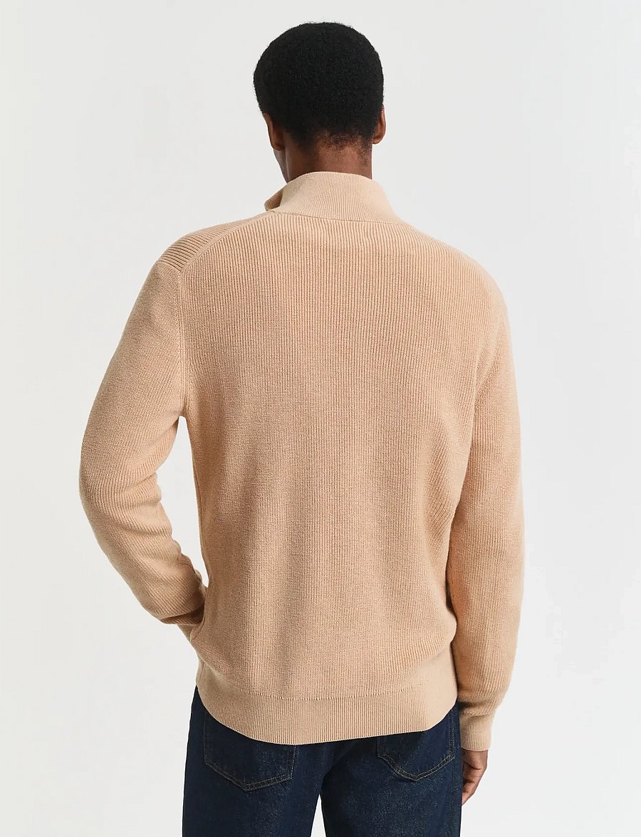 Gant - COTTON MERINO RIBBED HALF ZIP - halfzip strik - khaki melange - 2