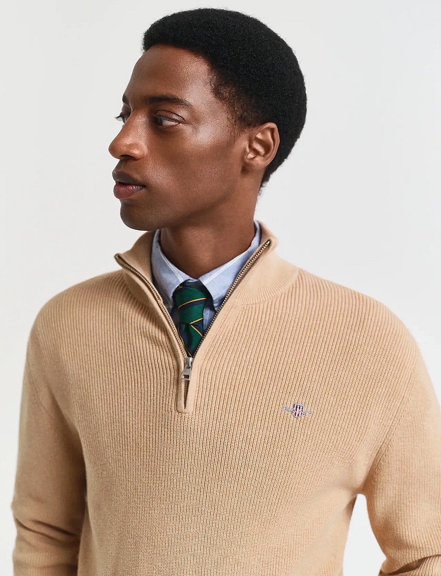 Gant - COTTON MERINO RIBBED HALF ZIP - halfzip strik - khaki melange - 3