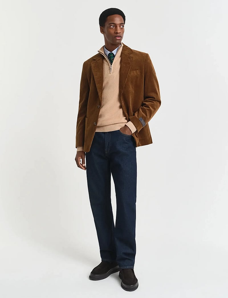 GANT - COTTON MERINO RIBBED HALF ZIP - half zip - khaki melange - 4