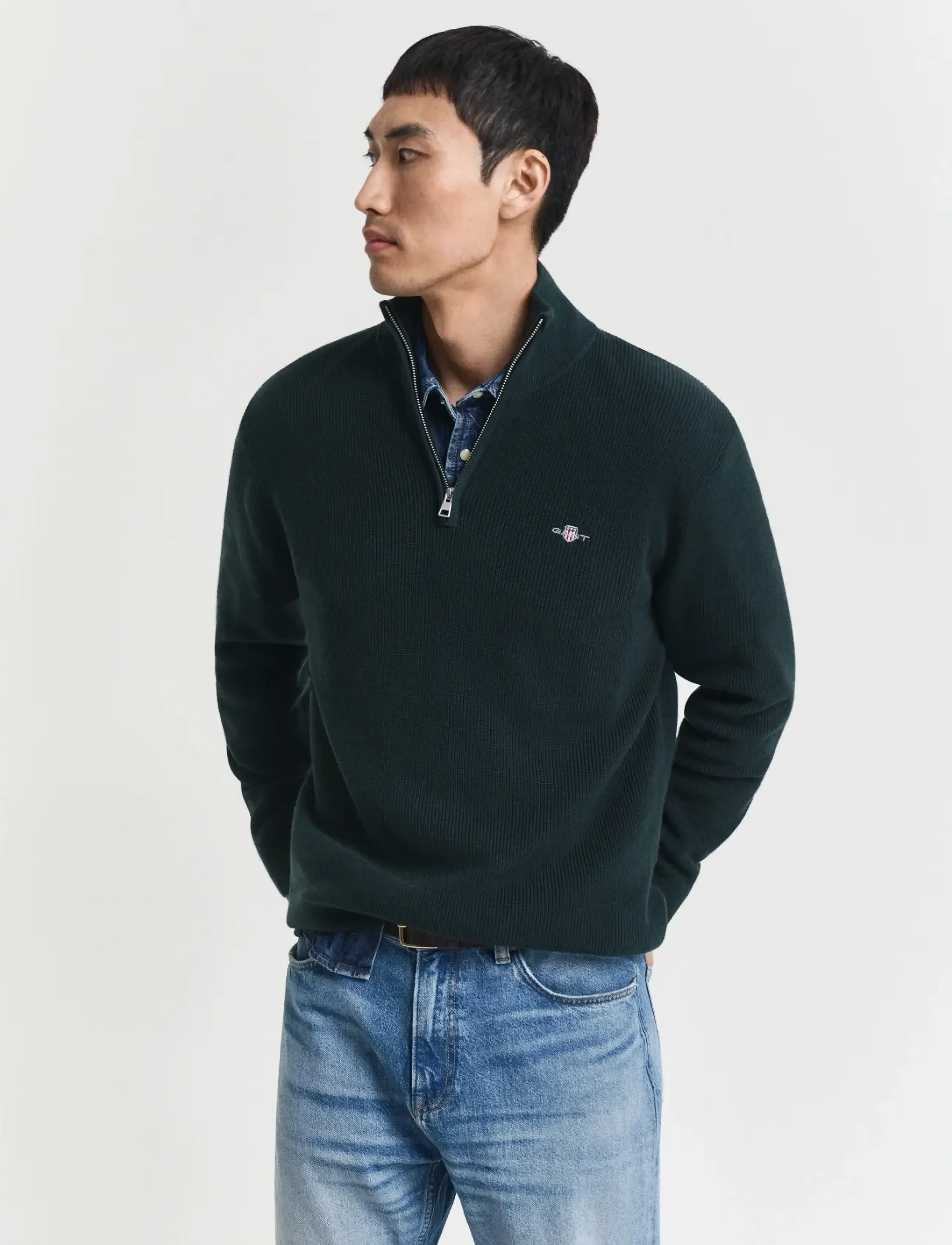 GANT COTTON MERINO RIBBED HALF ZIP - Nach Anlass kaufen - TARTAN GREEN / green