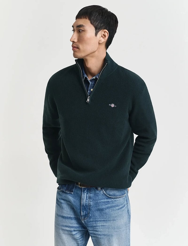 GANT - COTTON MERINO RIBBED HALF ZIP - pullover mit halbem reißverschluss - tartan green - 0