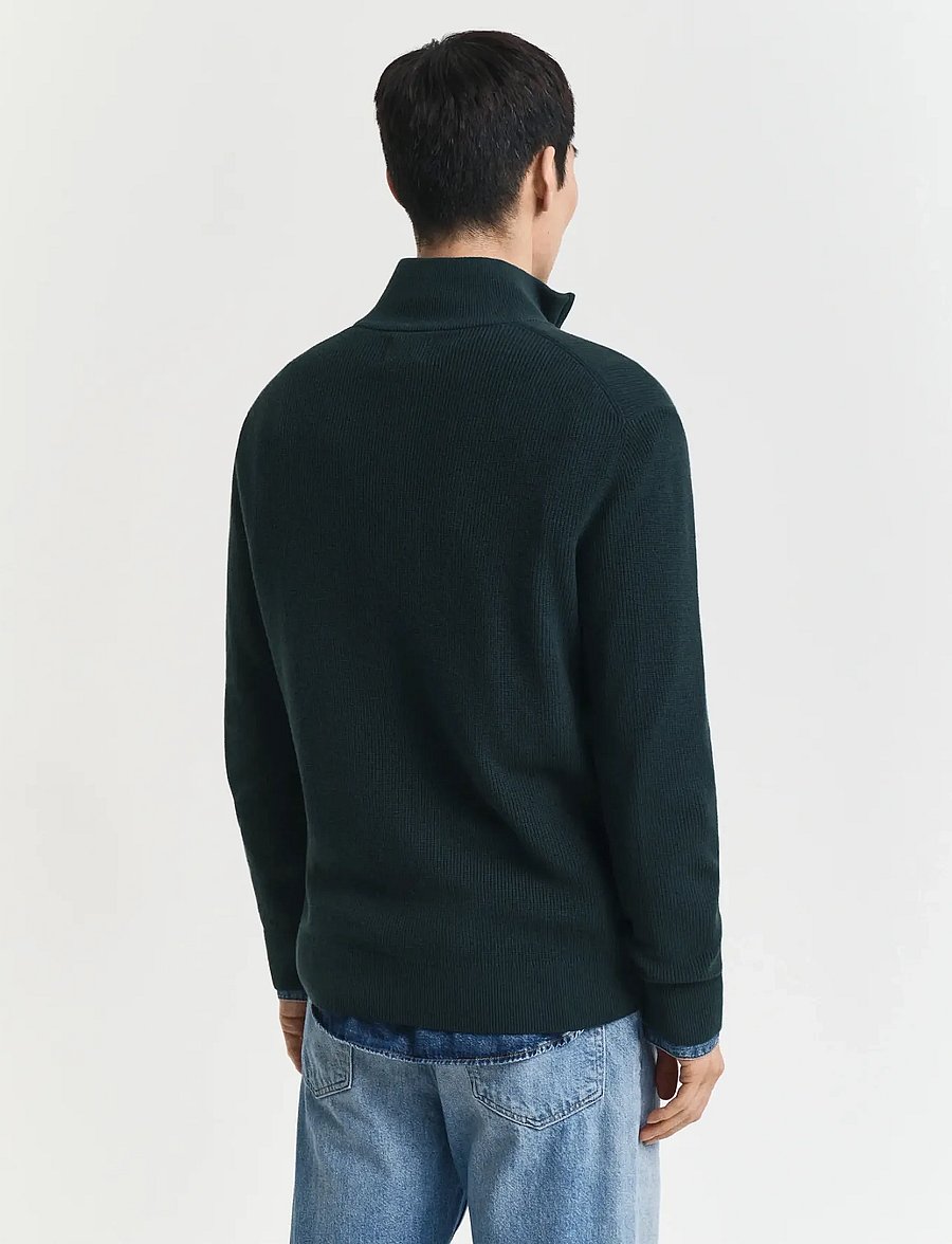 Gant - COTTON MERINO RIBBED HALF ZIP - hálfrenndar peysur - tartan green - 2