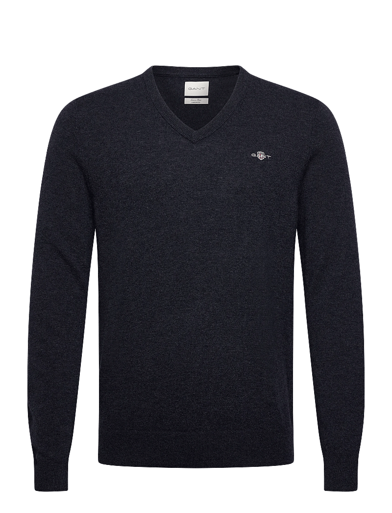 GANT - EXTRAFINE LAMBSWOOL V-NECK - v-ausschnitt - dark navy melange - 0