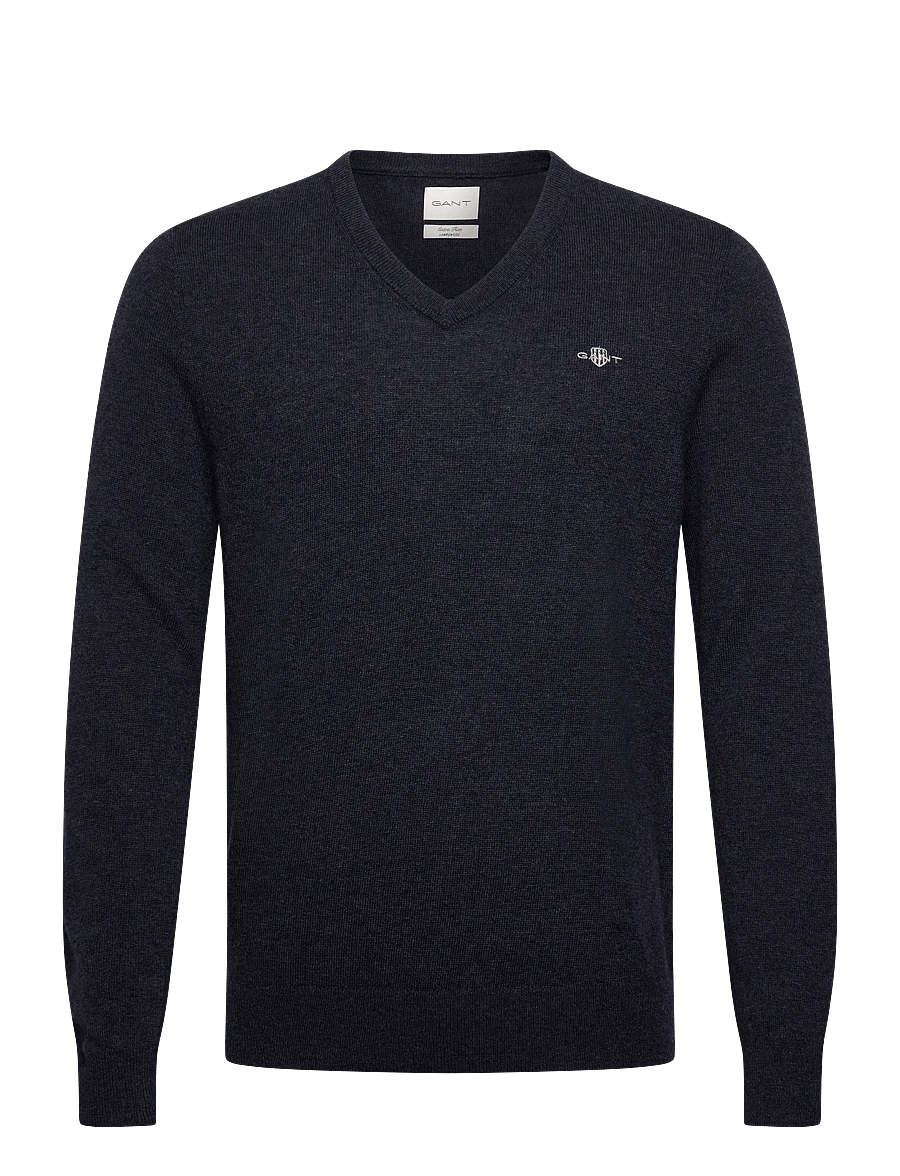 Gant - EXTRAFINE LAMBSWOOL V-NECK - v-ausschnitt - dark navy melange - 0