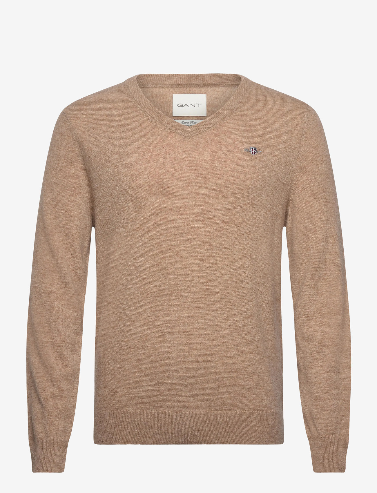 GANT - EXTRAFINE LAMBSWOOL V-NECK - v-hals - dk. sand melange - 0