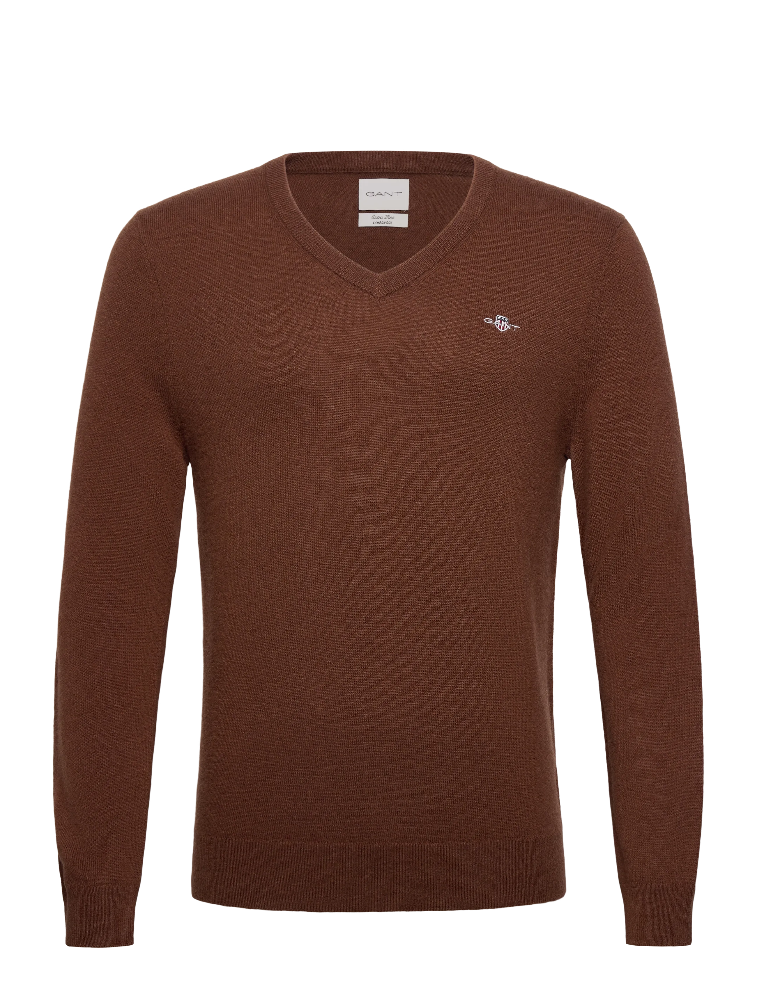 Gant Extrafine Lambswool V-Neck, S, Knitwear, Braun - V-necks, Männerswear