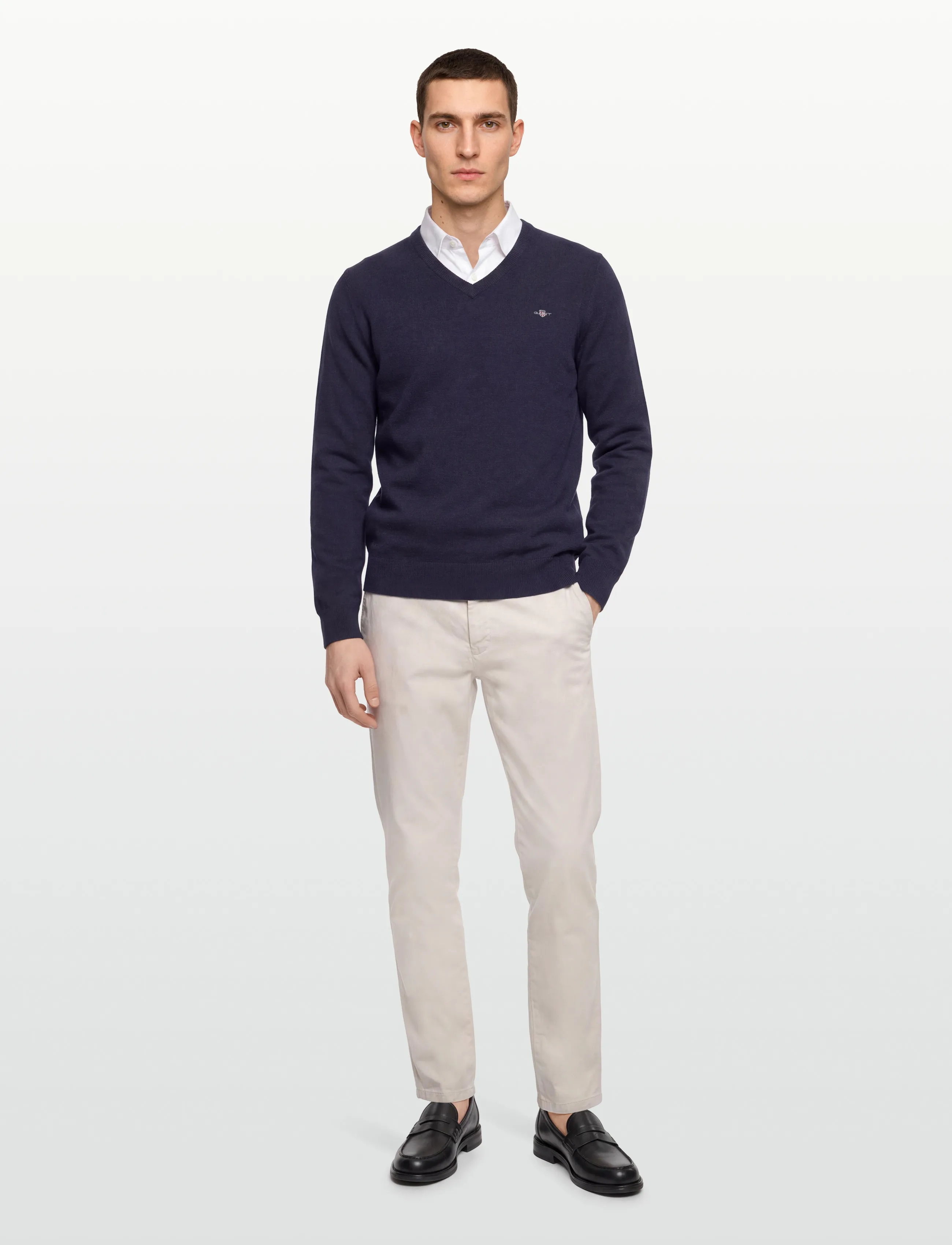 Gant Extrafine Lambswool V-Neck, M, Knitwear, Marineblau - V-necks, Männerswear