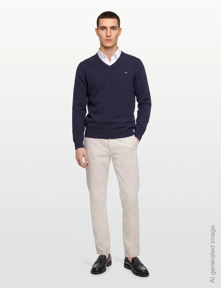 Gant - EXTRAFINE LAMBSWOOL V-NECK - swetry w serek - marine - 0