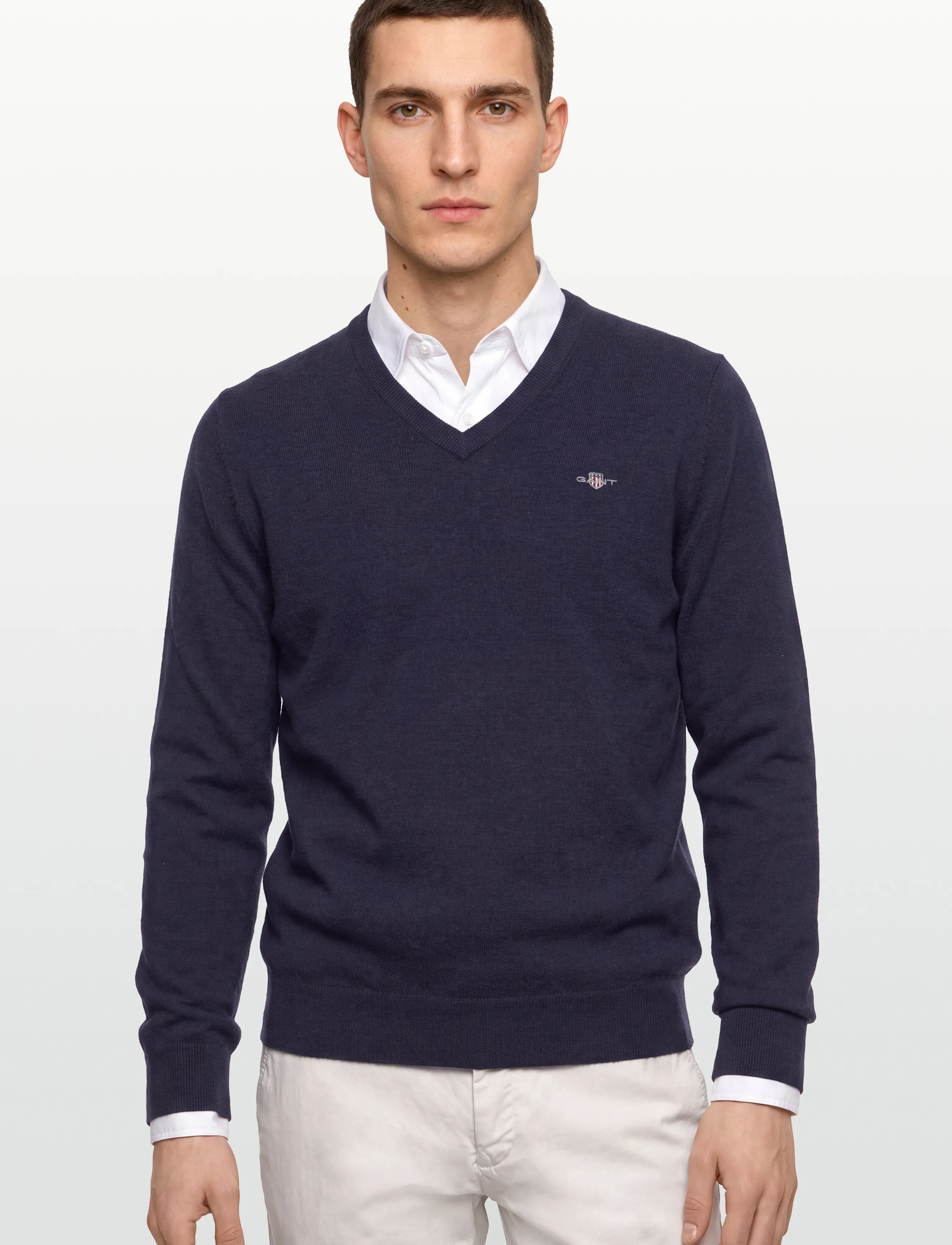Gant - EXTRAFINE LAMBSWOOL V-NECK - trøjer - marine - 3