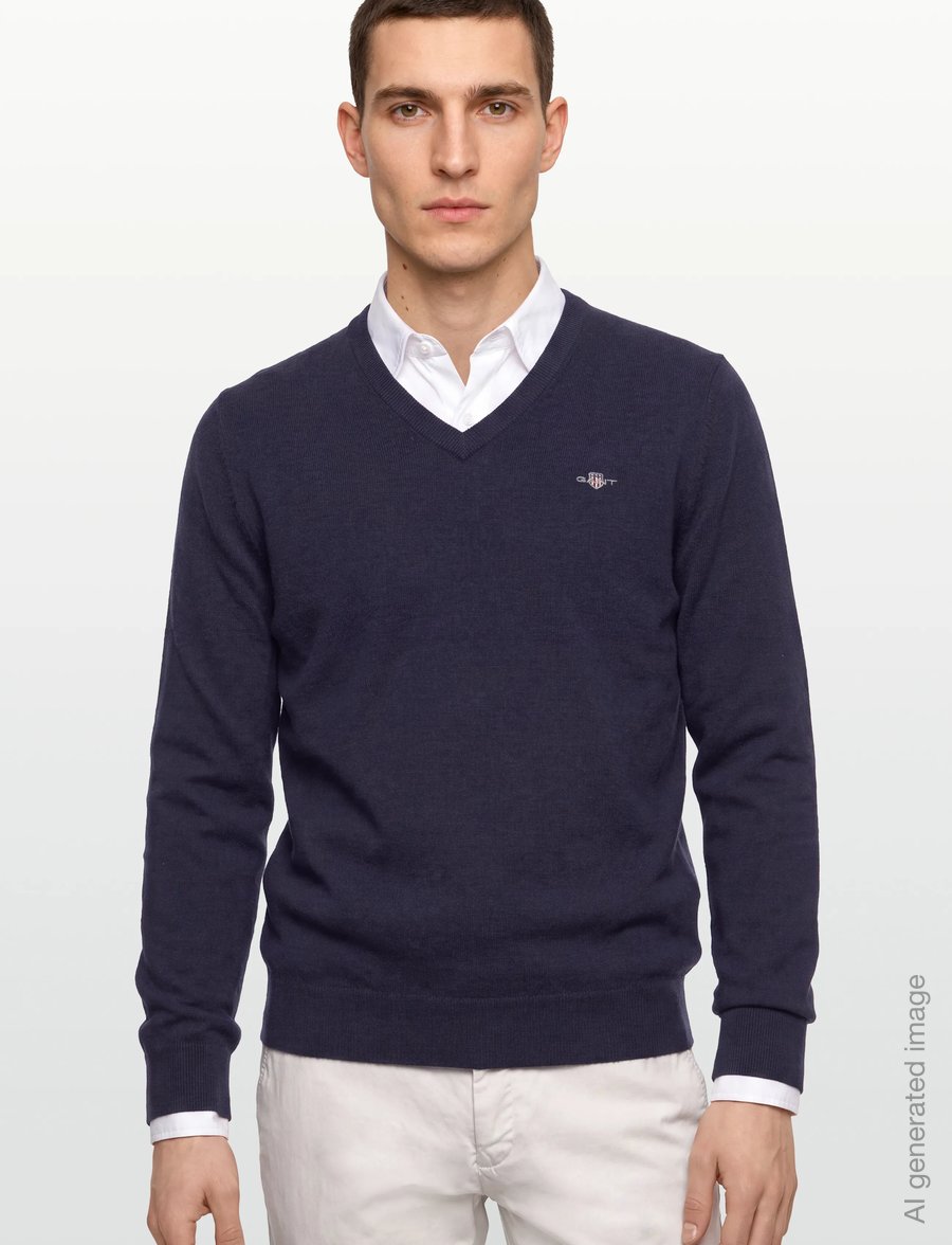 Gant - EXTRAFINE LAMBSWOOL V-NECK - swetry w serek - marine - 3