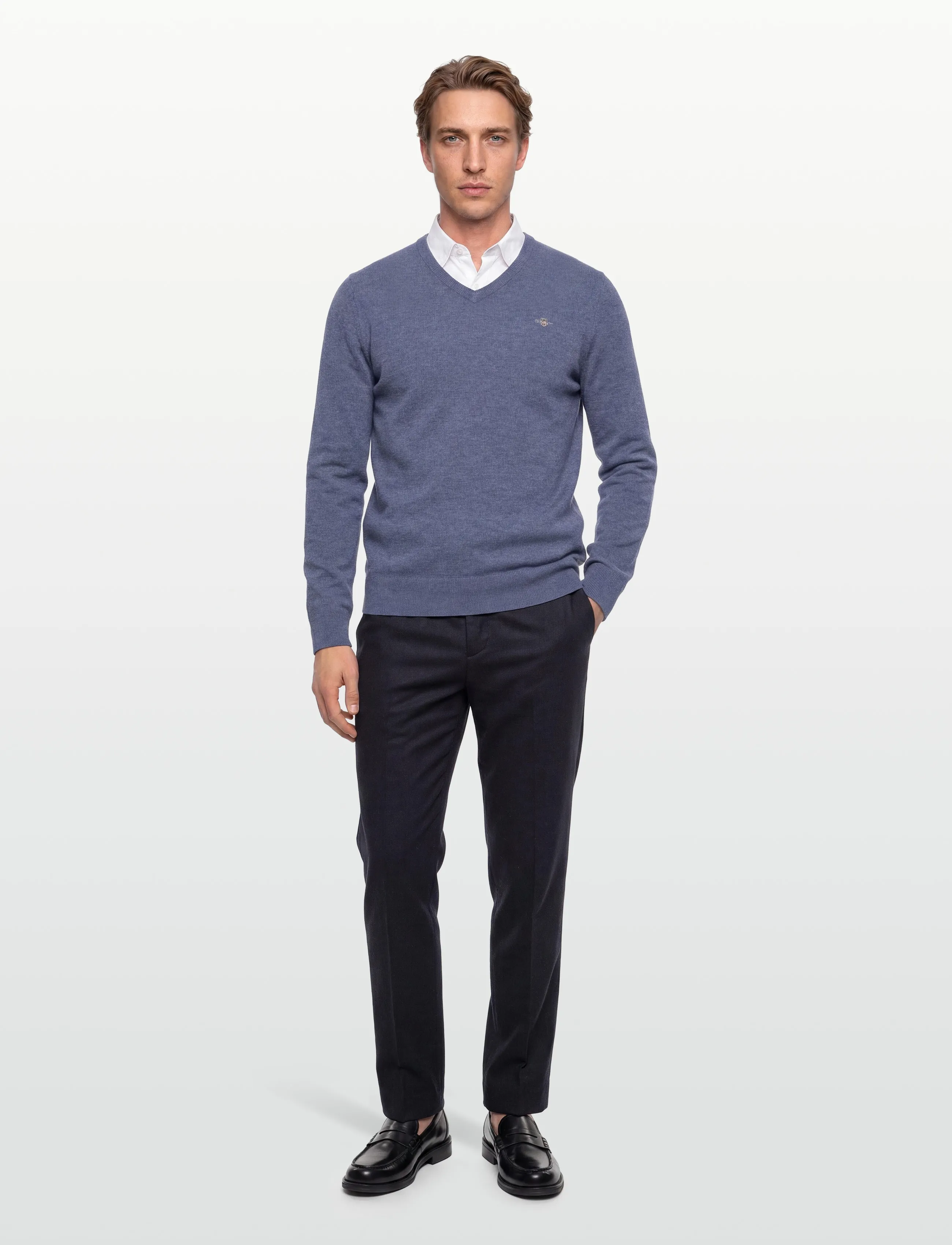 Gant - EXTRAFINE LAMBSWOOL V-NECK - trøjer - stone blue melange - 0