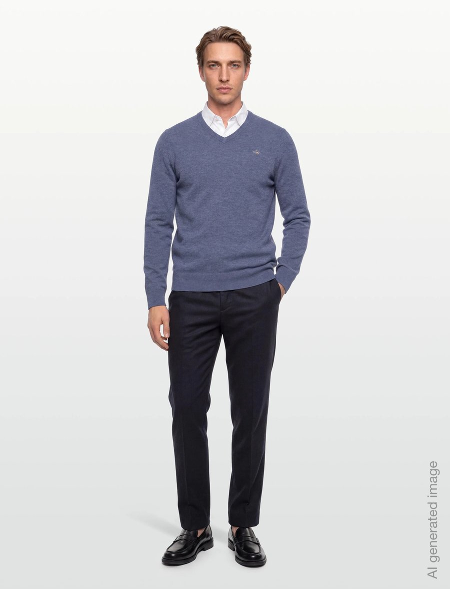 Gant - EXTRAFINE LAMBSWOOL V-NECK - v-ausschnitt - stone blue melange - 0