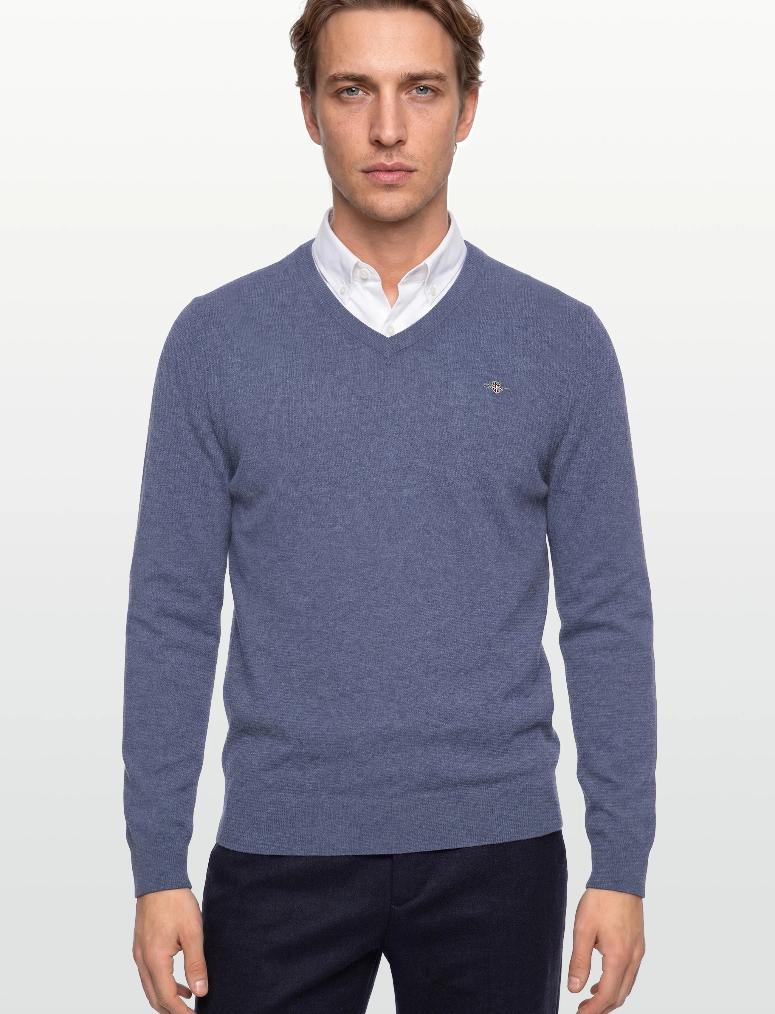 Gant - EXTRAFINE LAMBSWOOL V-NECK - trøjer - stone blue melange - 3