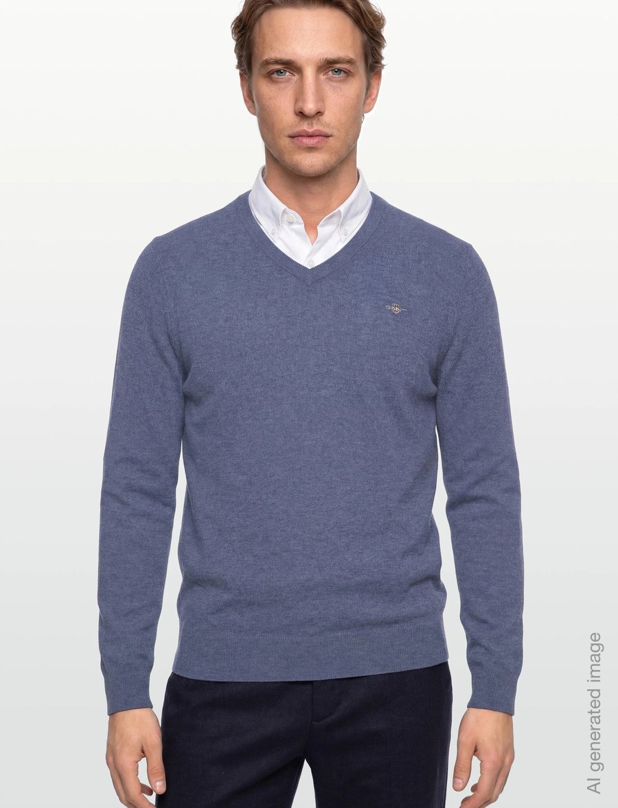 Gant - EXTRAFINE LAMBSWOOL V-NECK - v-ausschnitt - stone blue melange - 3