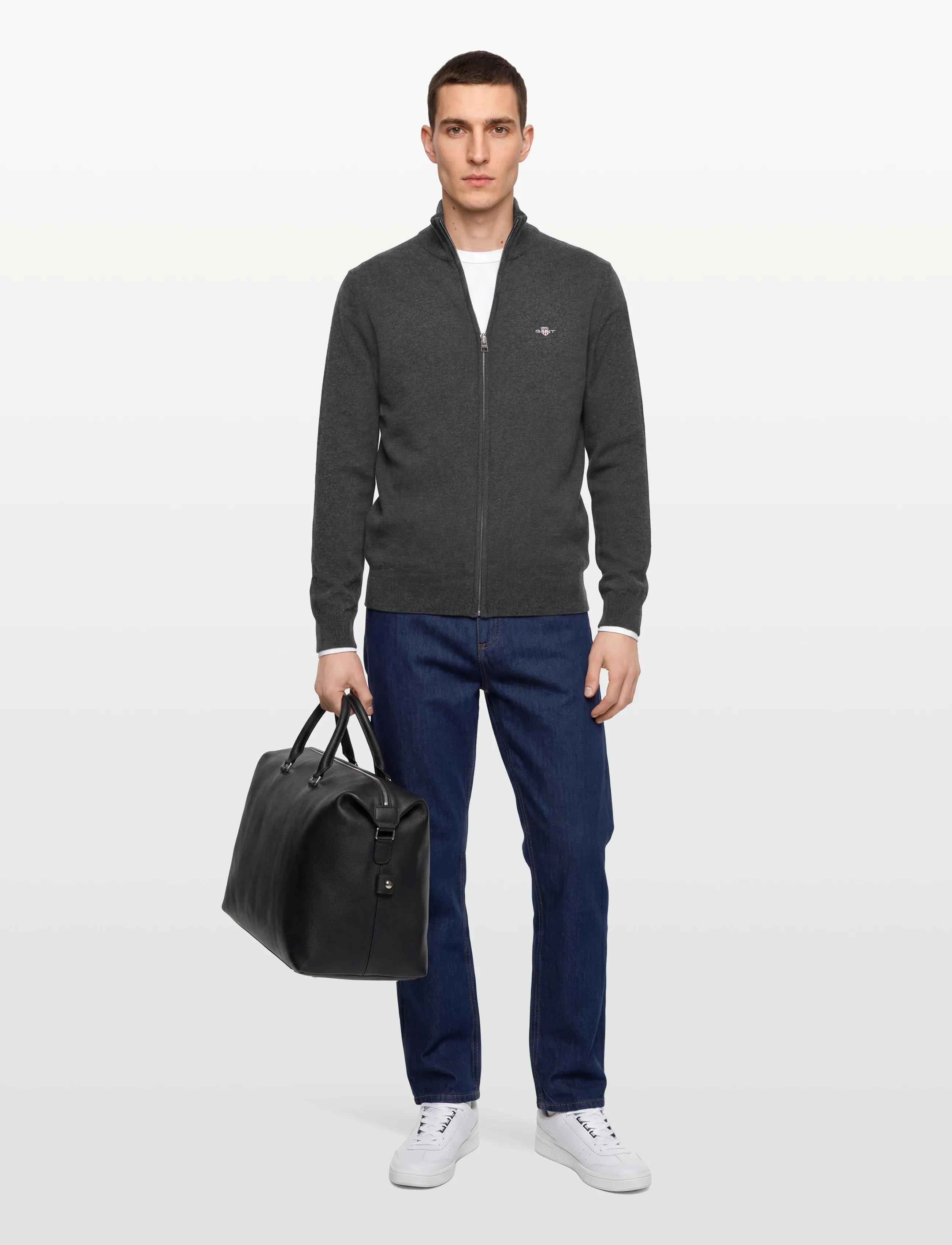 Gant EXTRAFINE LAMBSWOOL ZIP CARDIGAN - Osta olukorra järgi - DK CHARCOAL MELANGE / grey