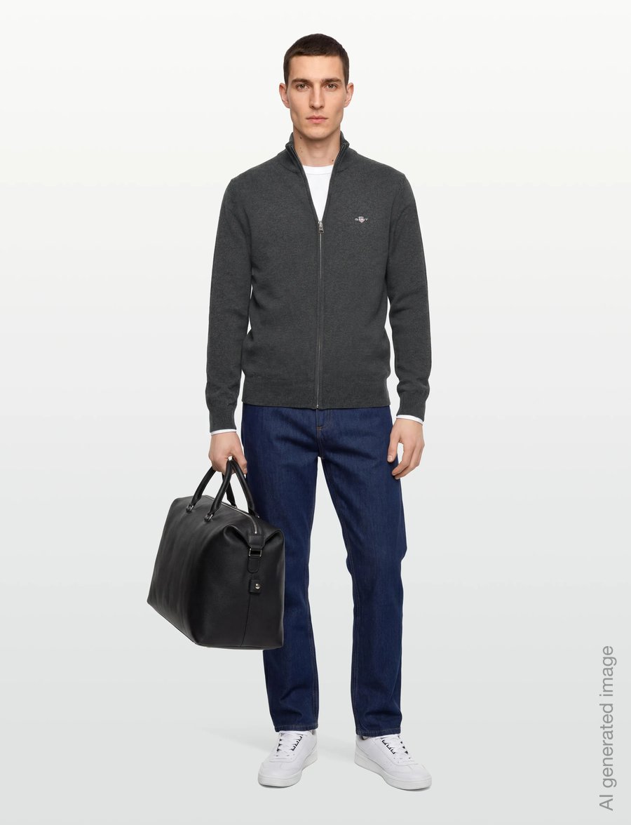 Gant - EXTRAFINE LAMBSWOOL ZIP CARDIGAN - full zip jumpers - dk charcoal melange - 0